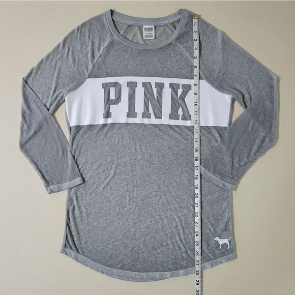 PINK Victoria's Secret Gray Burnout Long Sleeve Pullover Crew Tee - Picture 4 of 13